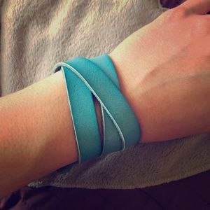 Unique blue leather wrap around bracelet!